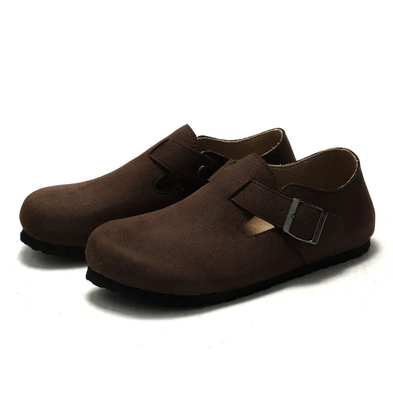 RUIZUSTOCK New Yellow Suede Closed Toe Slippers Comfortable Cork With Flat Bottom Strap For Outerwear Commuting Sandals_voghion.com