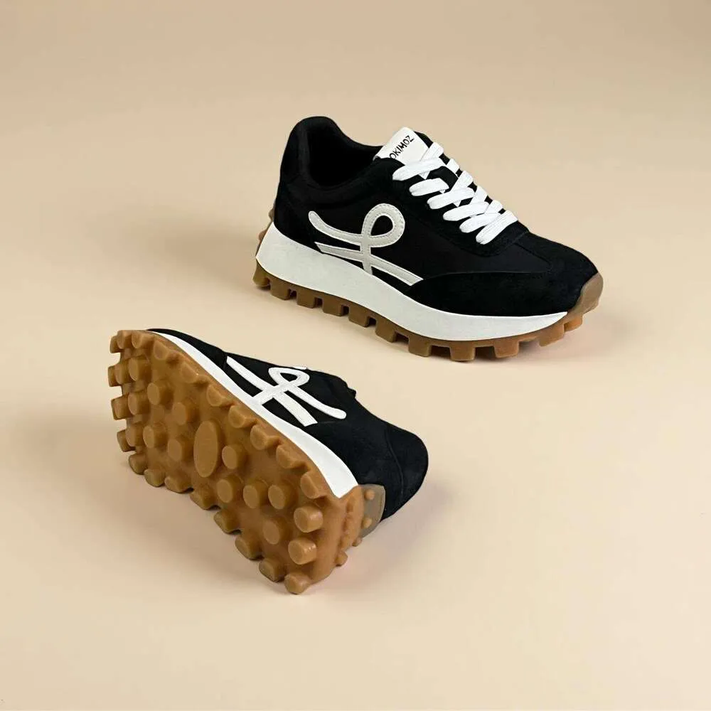 OKIMOZ Retro Chunky Platform Black White Casual Breathable Sneakers Light Weight Walking Shoes Anti Slip Gym Sneakers_voghion.com