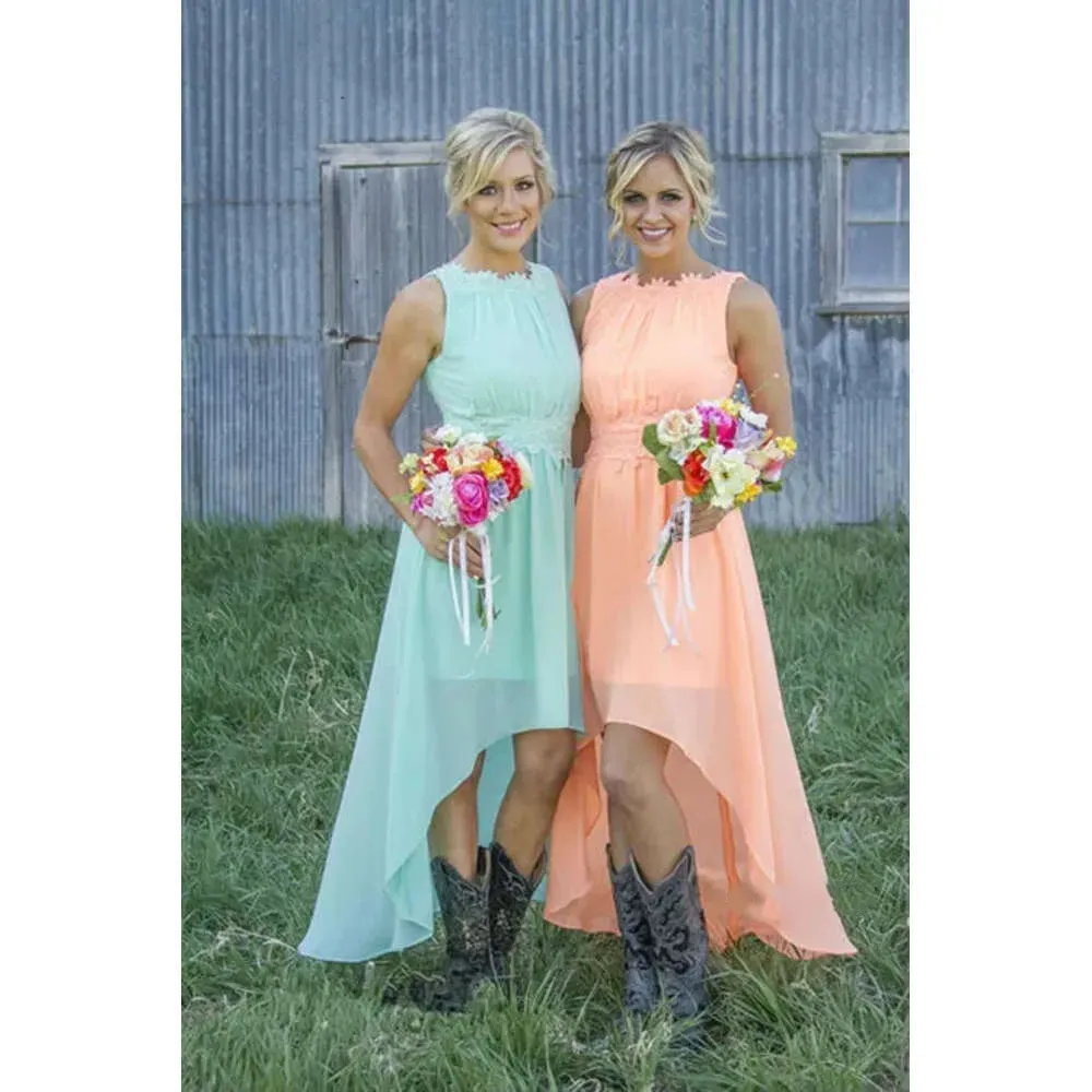 high low bridesmaid dresses with cowboy boots Bridesmaids in Cowboy Boots  Henkaa