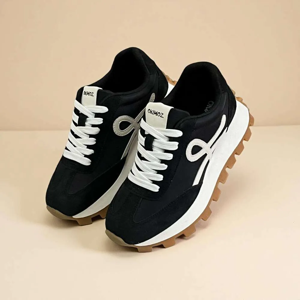 OKIMOZ Retro Chunky Platform Black White Casual Breathable Sneakers Light Weight Walking Shoes Anti Slip Gym Sneakers_voghion.com