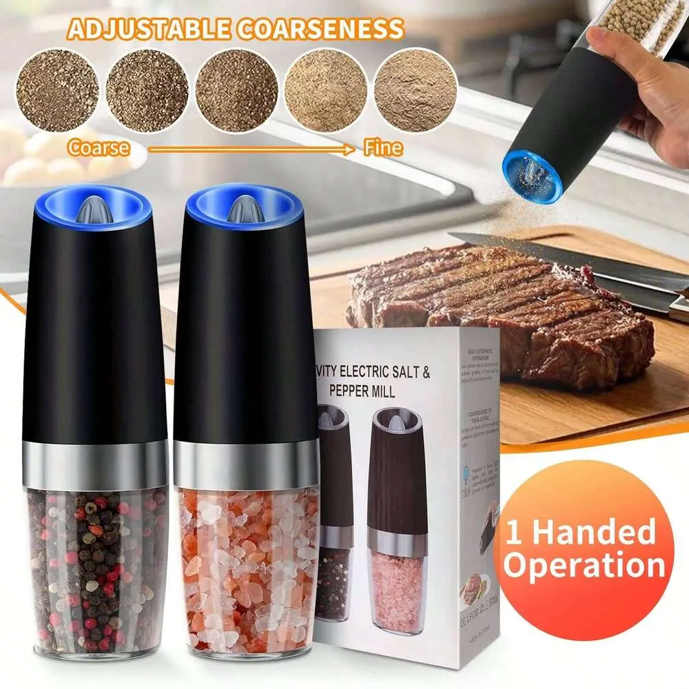 2 Pack Electric Salt and Pepper Grinder Set with Adjustable Coarseness ...