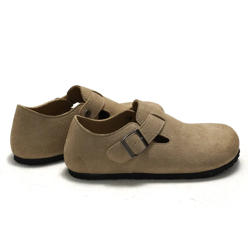 RUIZUSTOCK New Yellow Suede Closed Toe Slippers Comfortable Cork With Flat Bottom Strap For Outerwear Commuting Sandals_voghion.com