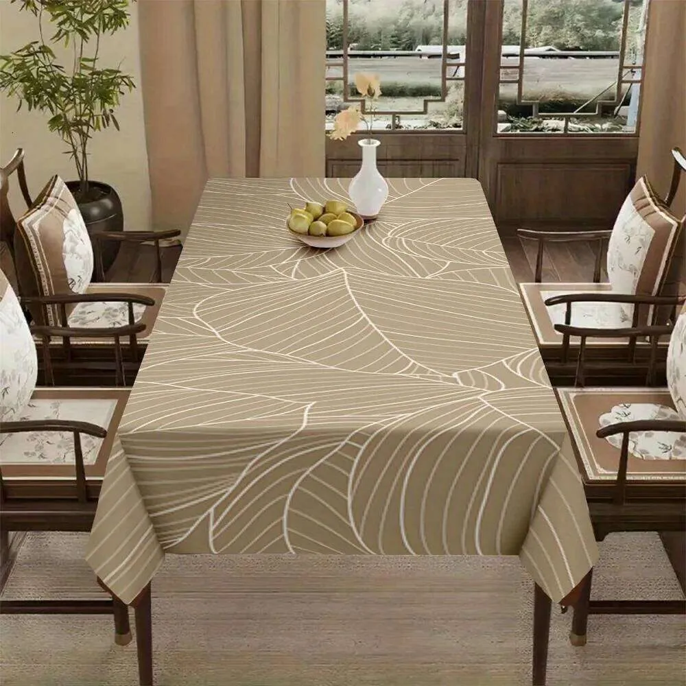 Minimalist White Brown Striped 52x52 Square Polyester Tablecloth for ...