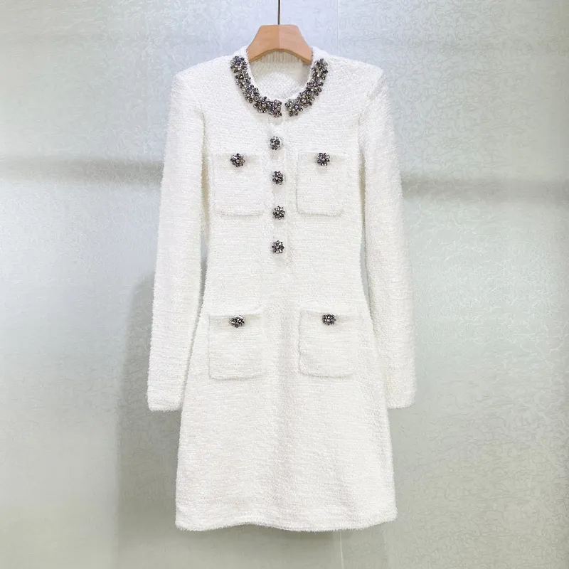 Designer SP Dress White Knitted Long Sleeve Dress With Colorful Sparkling  Diamond Detail Round Neck From Ljcjc, $138.7 In Bulk | DHgate.Com