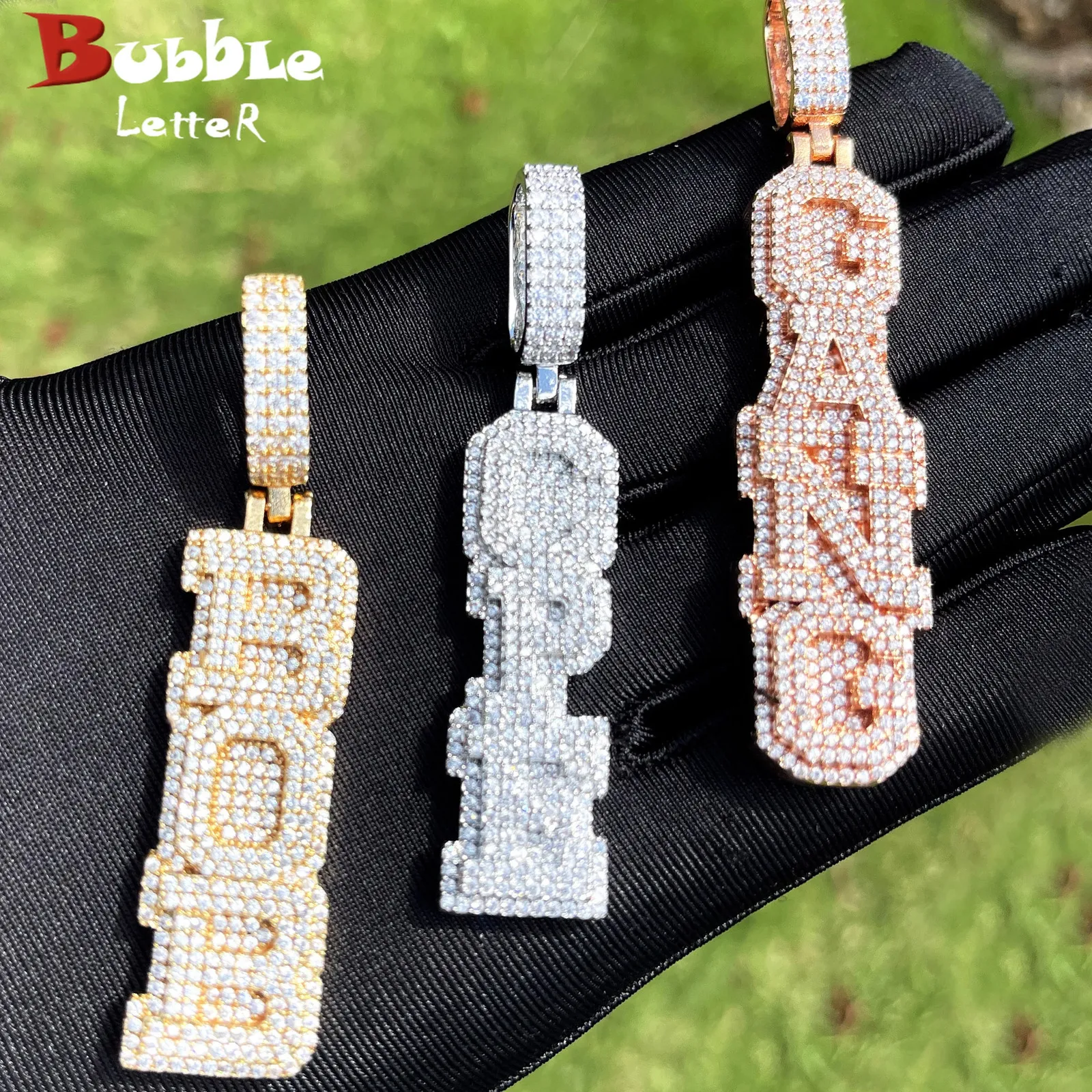 Collana Personalizzata Iced Out Con Nome A Bolle In Zirconi E Catena Regolabile Per Uomo E Donna - 2