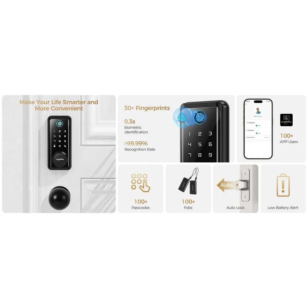 Arpha Smart D601K Keyless Deadbolt Knob Lock with Handle Set Waterproof ...