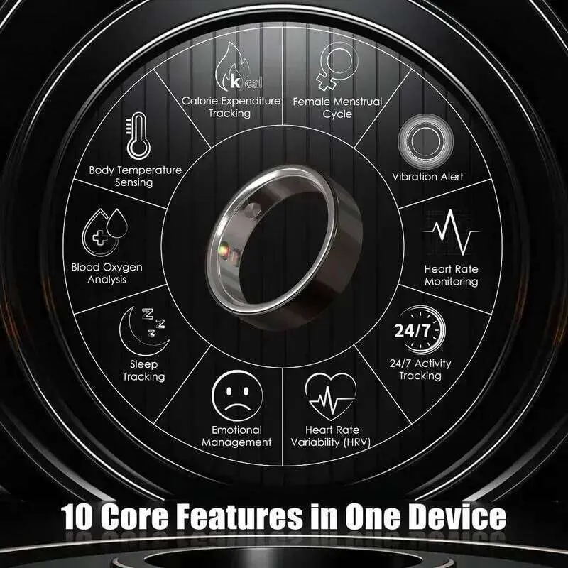 QINO K19 Smart Ring with Vibration Call Notification Reminder for Men  Stainless Steel Health Heart Rate Monitor Free Charge Case