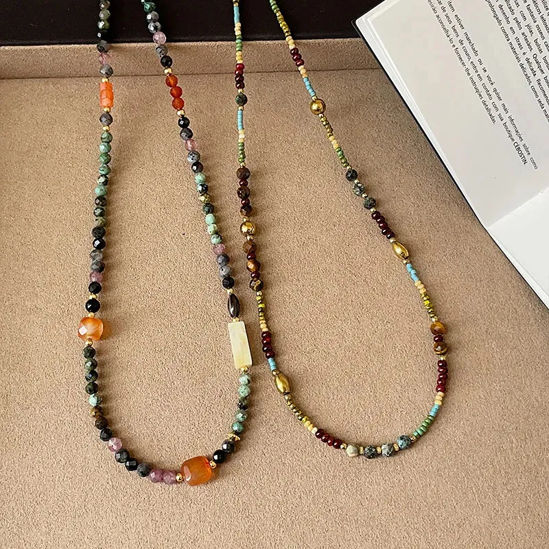 Minar Light Colorful Natural Stone Cube Beaded Choker Necklace with 14K ...