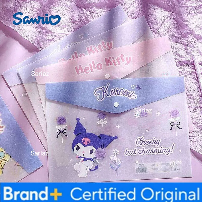 Sanrio Kuromi Cute Cartoon Snap Button A4 File Bag Exam Paper Storage ...
