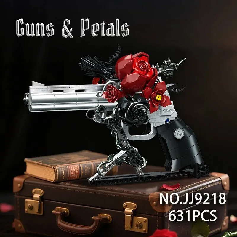 Revolver Toy Build Technical Mechanical Rose Revolver Pistol Building Blocks Military MOC ...