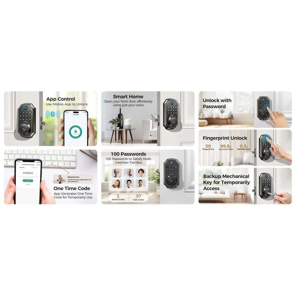 Arpha D280 Keyless Entry Door 5-in-1 Smart Fingerprint Knob Lock with ...