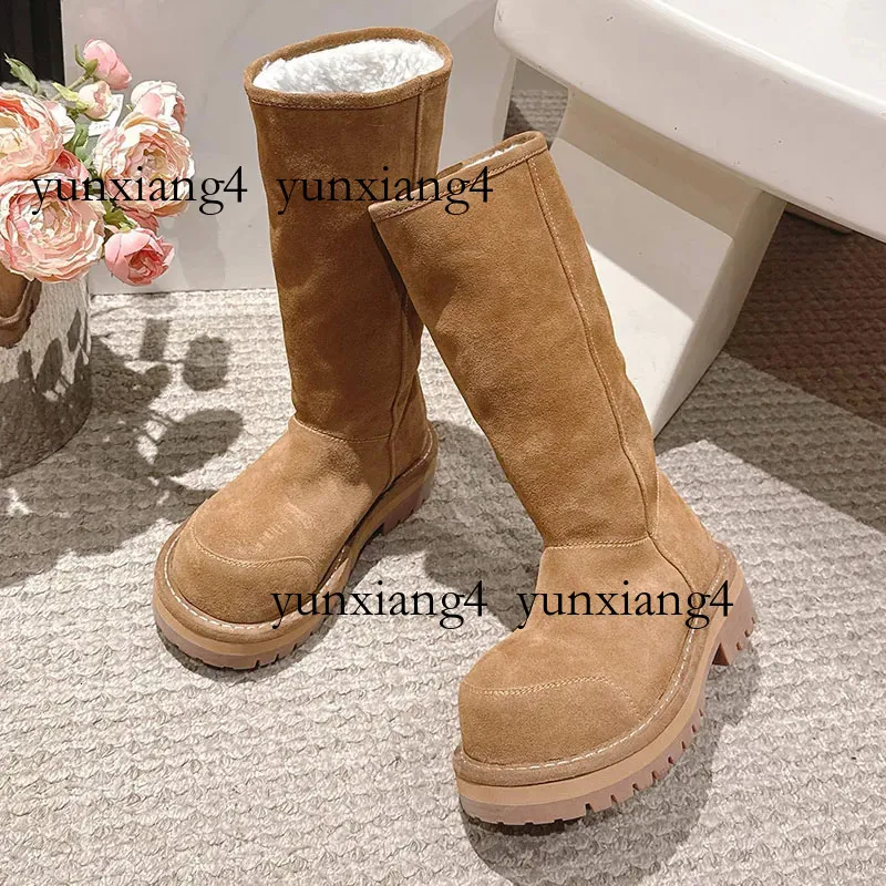 Alaska Fur High Calf Snow Boots in Brown with Split Calfskin Upper and ...
