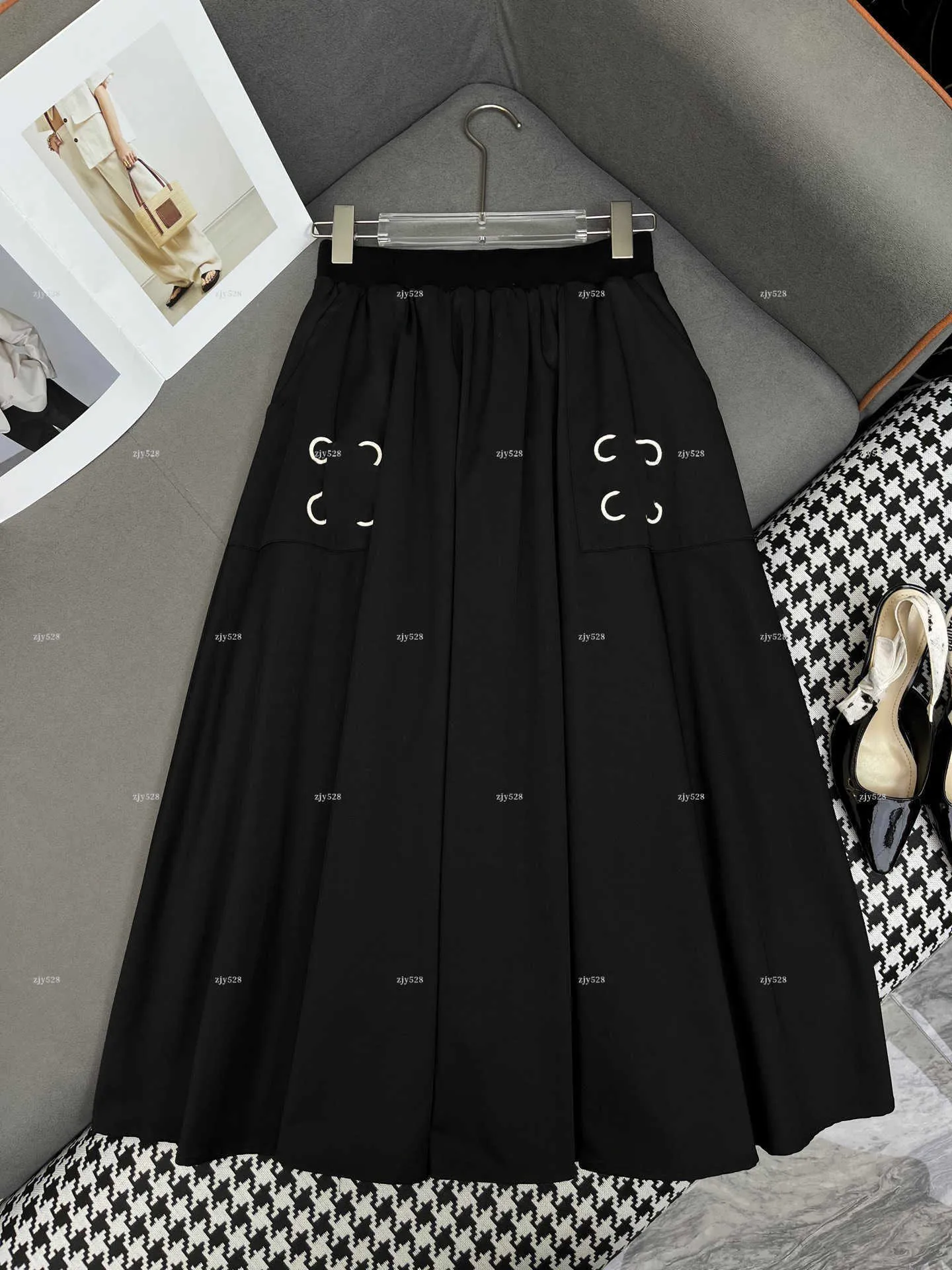 Womens embroidered polyester skirts knee-length A-line summer business  formal dress
