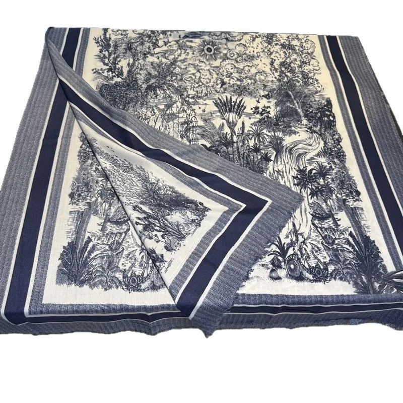 Cachecol elegante feminino em algodão azul tinta com bosque_voghion.com