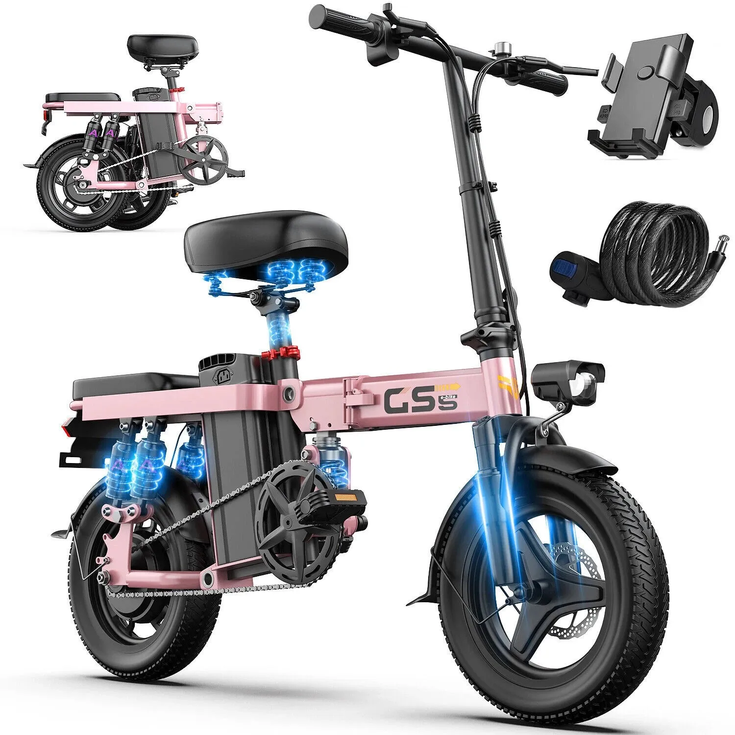 電動自転車　48V/15ah GS5 14 インチ折りたたみ電動自転車 大人用 740W ピークモーター、48V