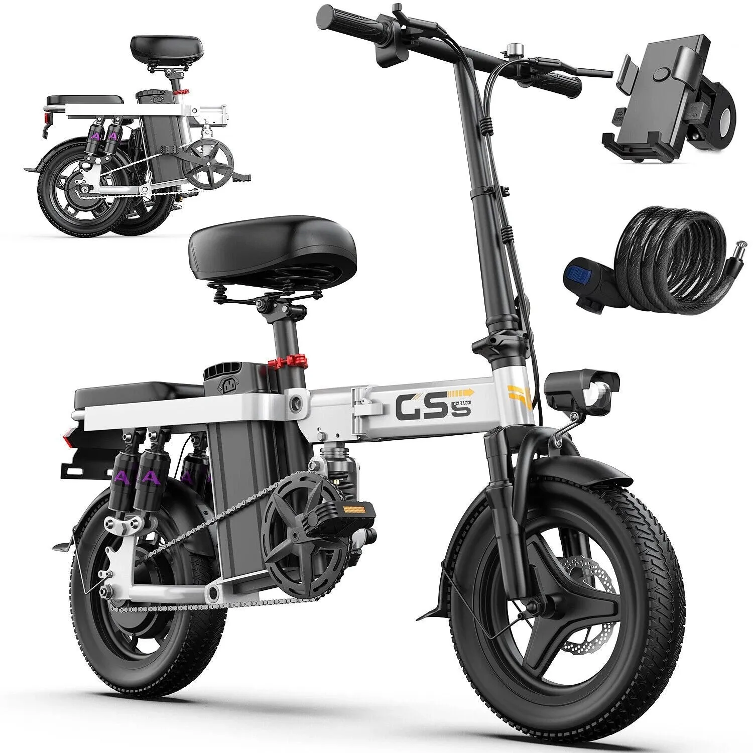 電動自転車　48V/15ah GS5 14 インチ折りたたみ電動自転車 大人用 740W ピークモーター、48V