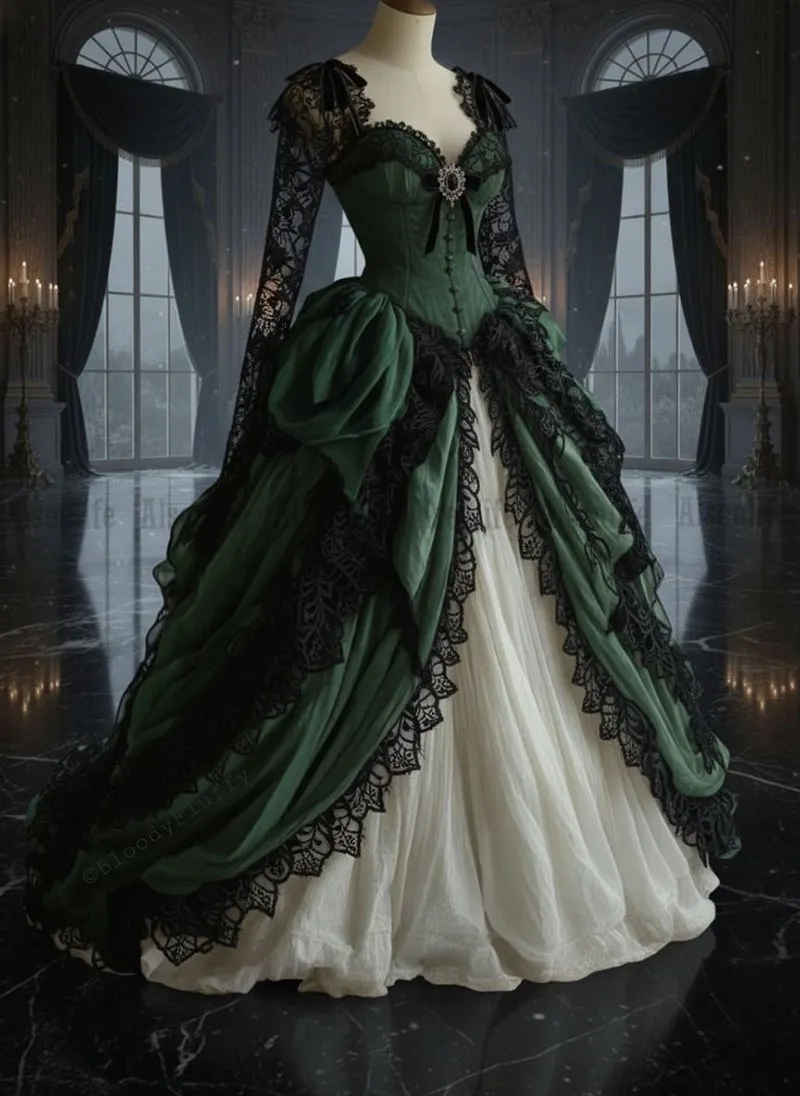 green medieval wedding dress Faneth, Elven fantasy medieval wedding dress