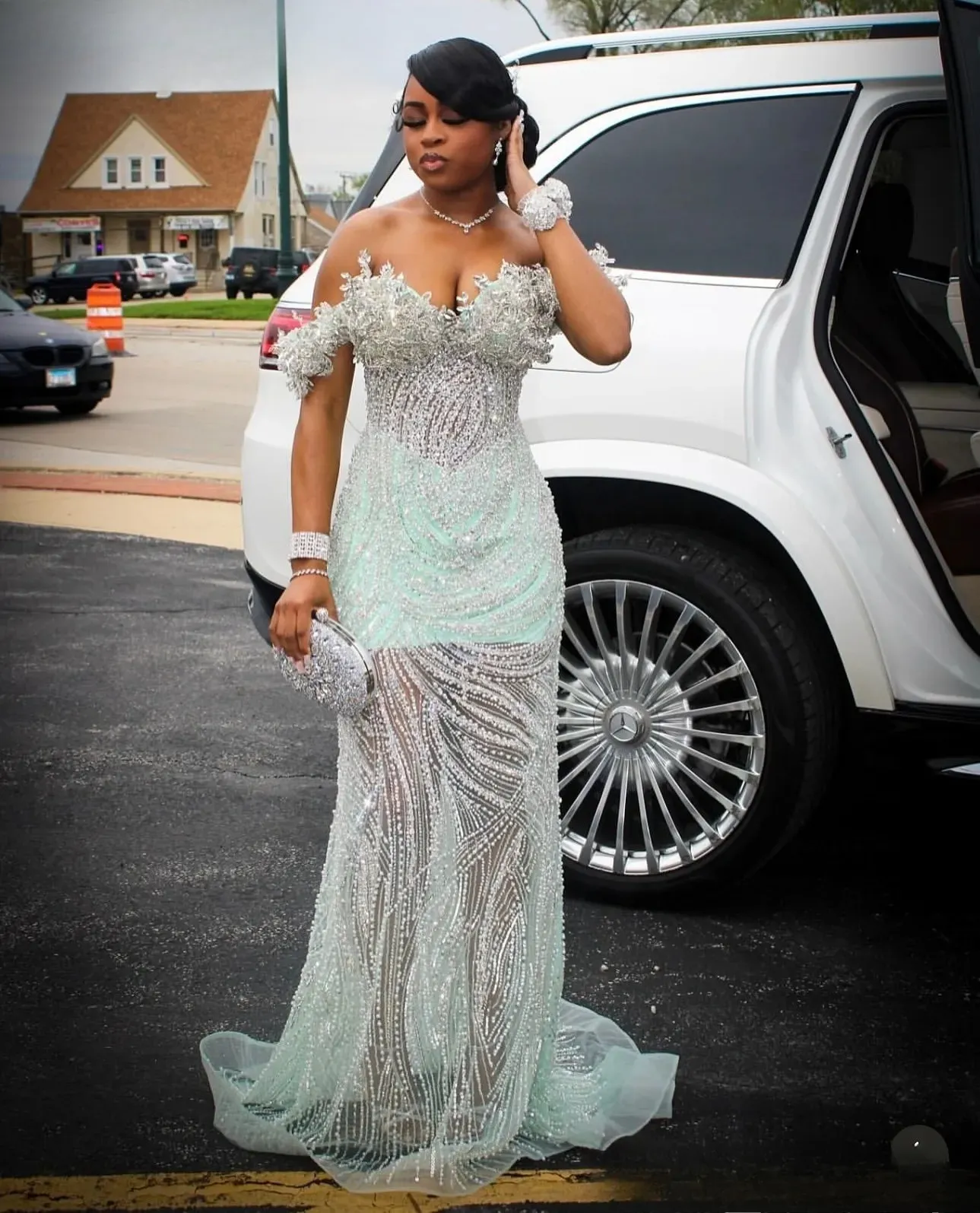 mint mermaid prom dress Zapaka Women Mint Green Mermaid Long Prom Dress with Slit Sweetheart Beaded Satin Corset Lace Up Back Party Dress with Rhinestones, Mint Green / US24W