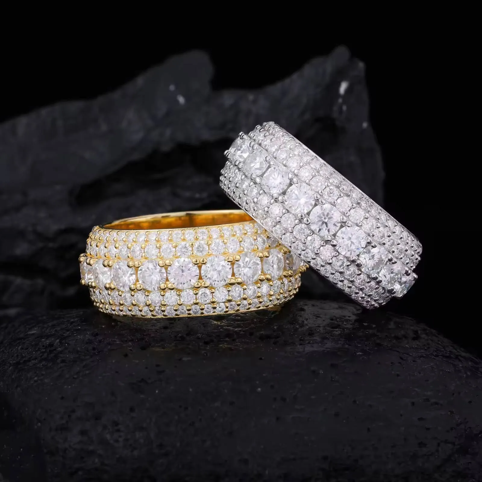 Hip-Hop-Schmuck, Unisex-Hochzeits- und Verlobungsgeschenk, 925er Sterlingsilber, VVS-Moissanit, 5-lagiger Ewigkeitsring_voghion.com