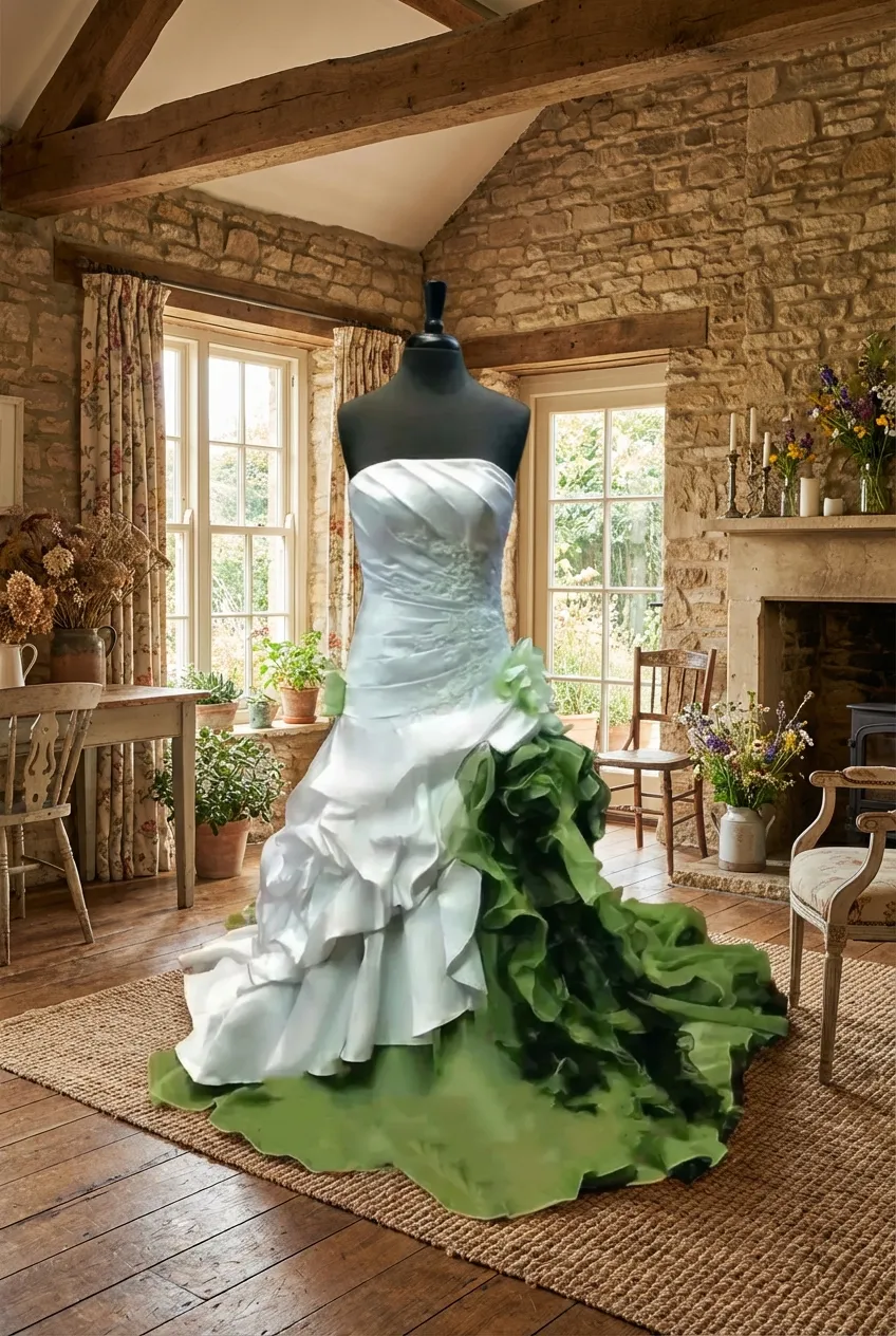 green victorian wedding dress Emerald Green Mermaid Black Girl Prom Dress Sparkly Diamond Crystal Sl –  CHUMUSE main image 1