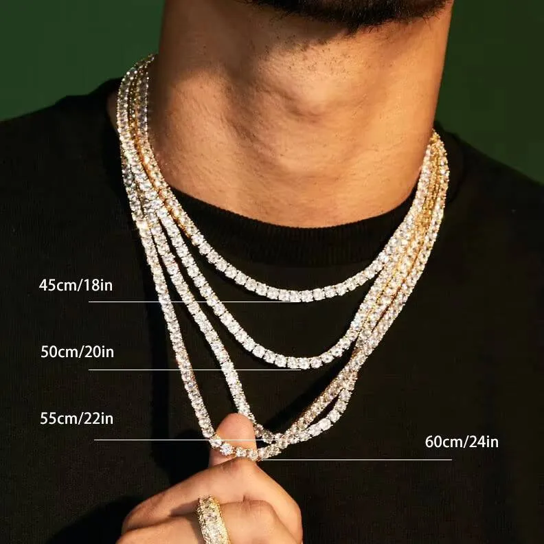Colar unissex personalizado com corrente de tênis em prata de lei 925, estilo hip hop, joia fina._voghion.com