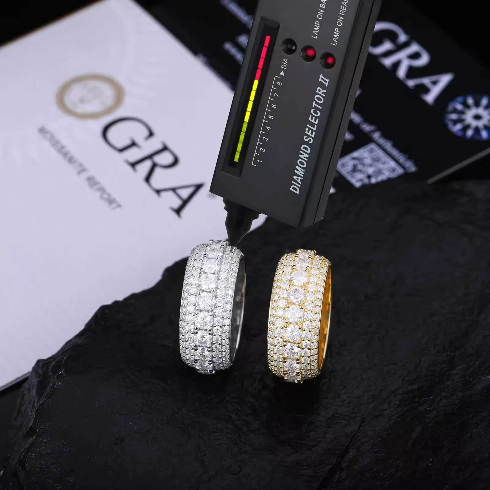 Hip-Hop-Schmuck, Unisex-Hochzeits- und Verlobungsgeschenk, 925er Sterlingsilber, VVS-Moissanit, 5-lagiger Ewigkeitsring_voghion.com