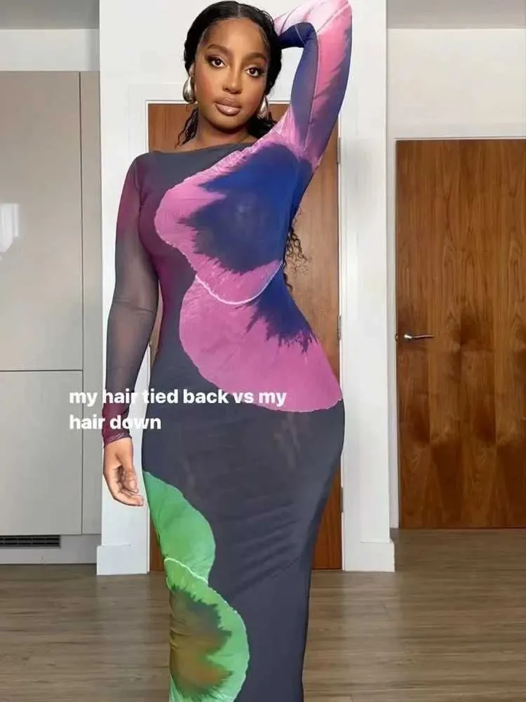 sheer floral bodycon dress Print Mesh Maxi Long Sleeve ... From Make08, Rs.724.97 In Bulk quality polyamide