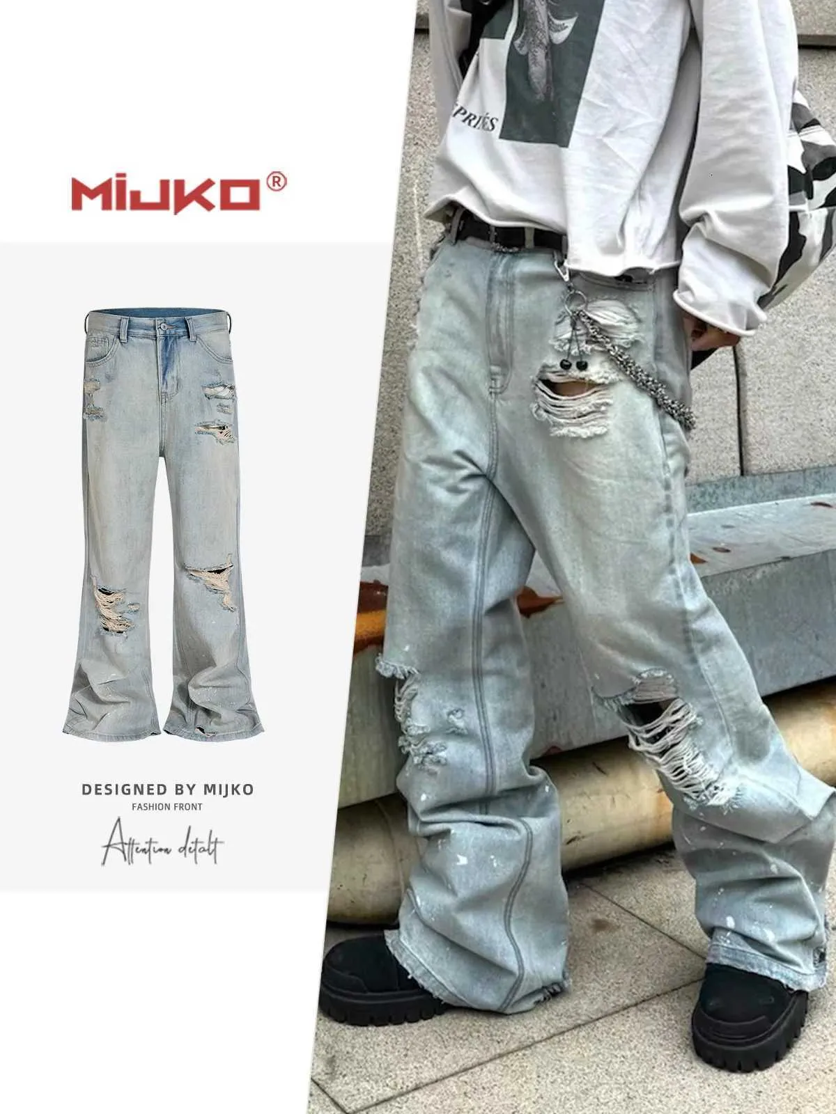 MIJKO Slub Unisex Blue 1822 Denim Jeans With Ripped... From Clinkf 