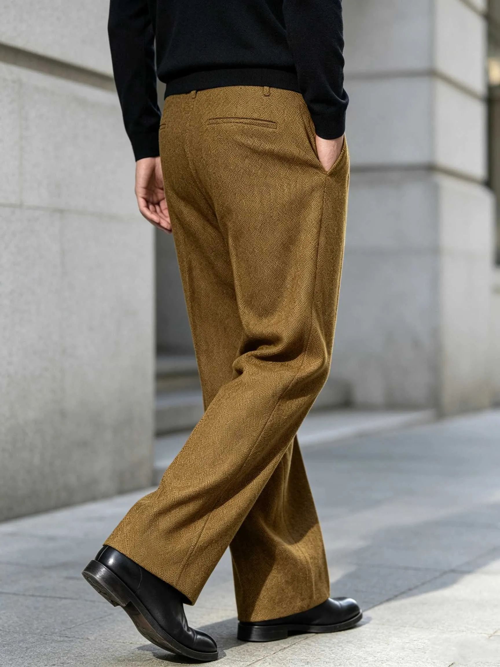 brown tweed dress pants Mens Pants, Herringbone Wool Blend, Vintage High-Waisted Pleated Trousers, Regular Fit for Autumn Winter older-90-days Best to size up Color:White/Multi* Embracing the 1970s vibe