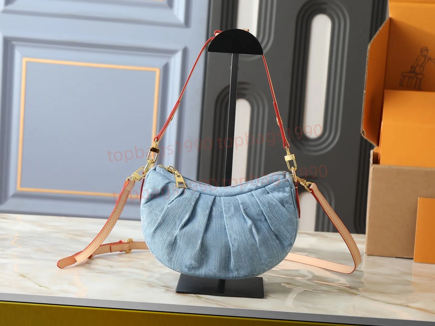 Luxury Designer Half Moon Cotton Denim Shoulder Half... From 