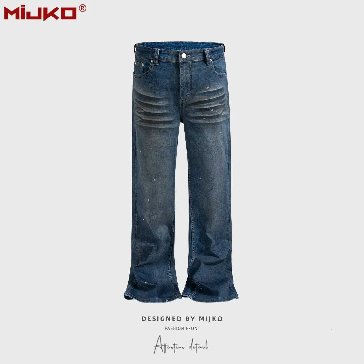 MIJKO Splatter Vintage Flared Wide Leg Frayed Blue... From Clinkf 