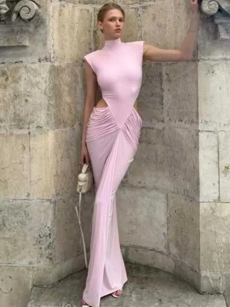Blifanbo Elegant Pink Turtleneck Maxi Pink Maxi Dress... From Make08, Rs.1,673.94