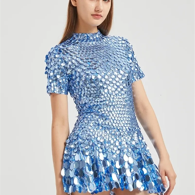 Sexy Lake Blue Shell Sequin Mini Dress Nightclub... From Deng01, Rs.2,827.29