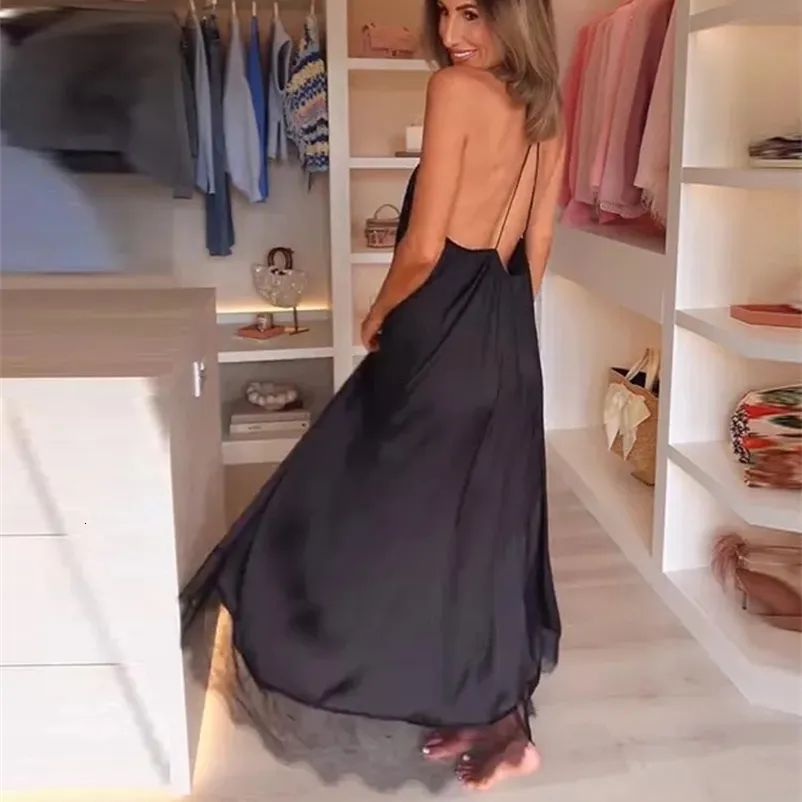 Sleeveless Backless Satin Maxi Dress For Women, Lace... From Deng01, Rs.2,794.65