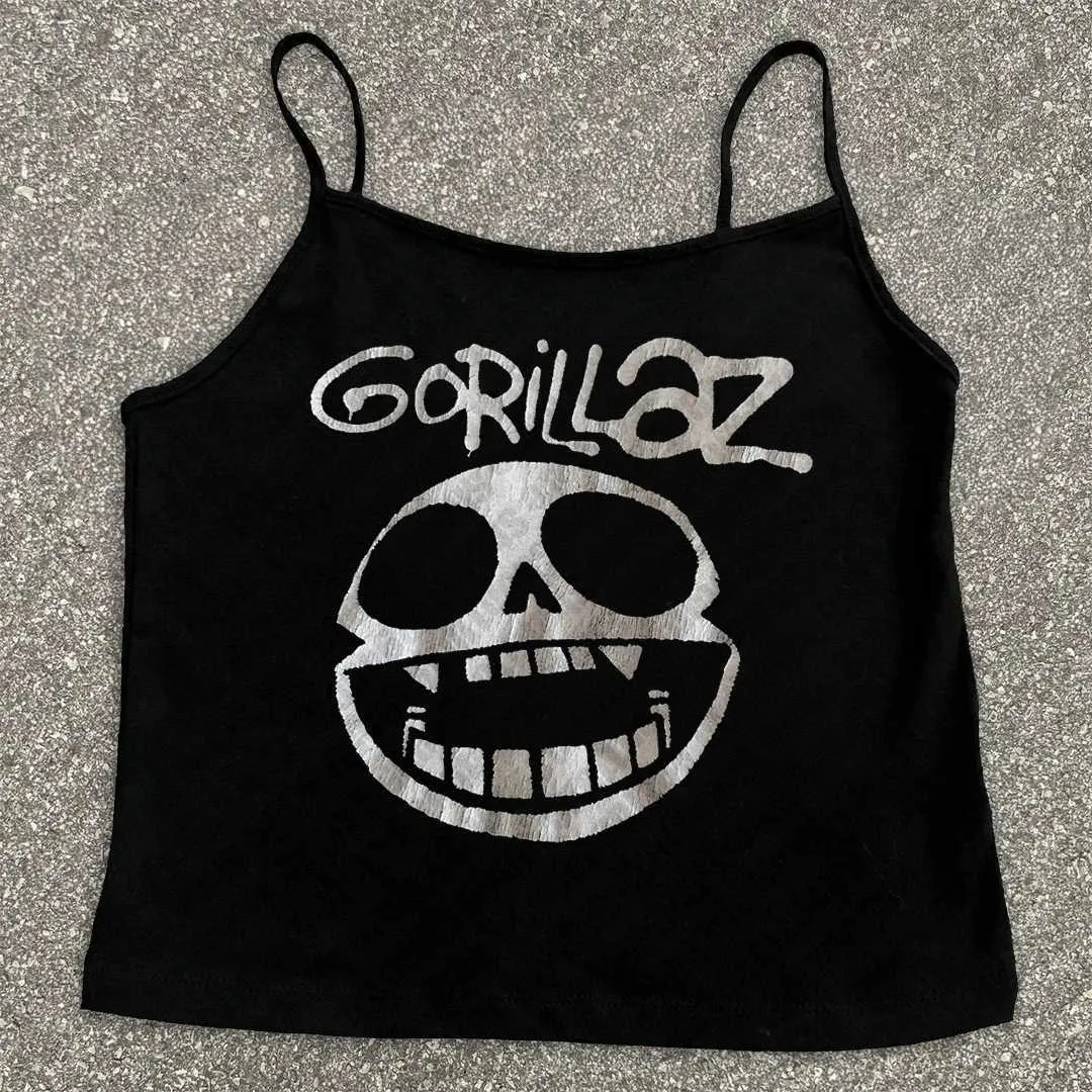 トップス 00s L.G.B. skull tank top camisole y2k Vintage Punk Digital Coobie Camisole Grunge Crop Top From Oast