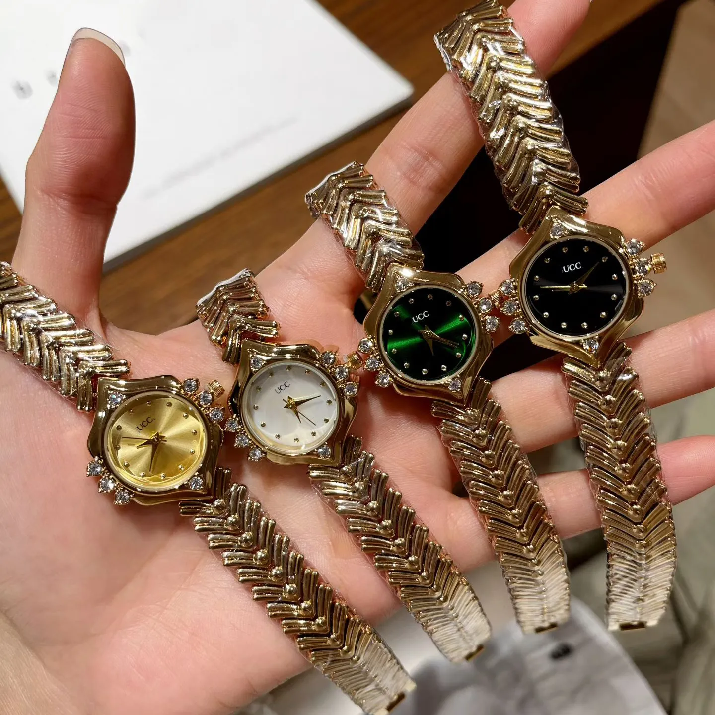 Gold Chain Bracelet Watch with Black Dial - Women\'s Fashion Accessory Elegant Rhinestone Gold Designer Womens Wristwatch... From  main image 4