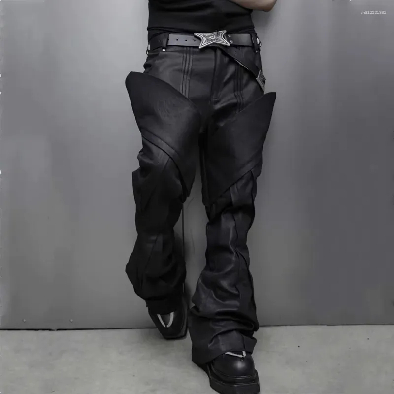 Vintage Punk Flared Mens Leather Jeans Men With... From 