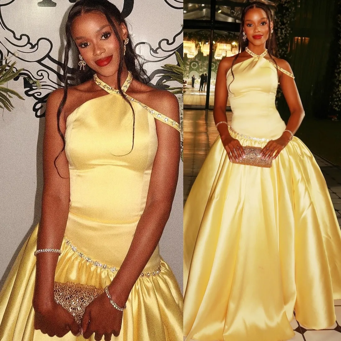 Yellow Satin A Line Bridesmaid Dress, Beaded Crystal... From Chic_cheap, Rs.11,576.67