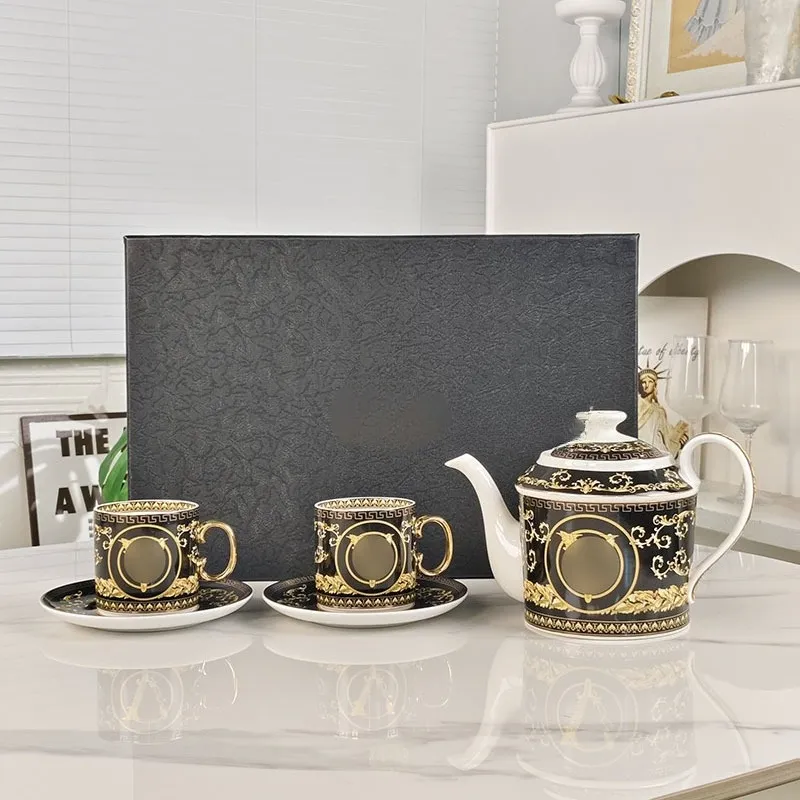 Luxury Black Complete Tea Sets Grace Teaware Spider Black Gold
