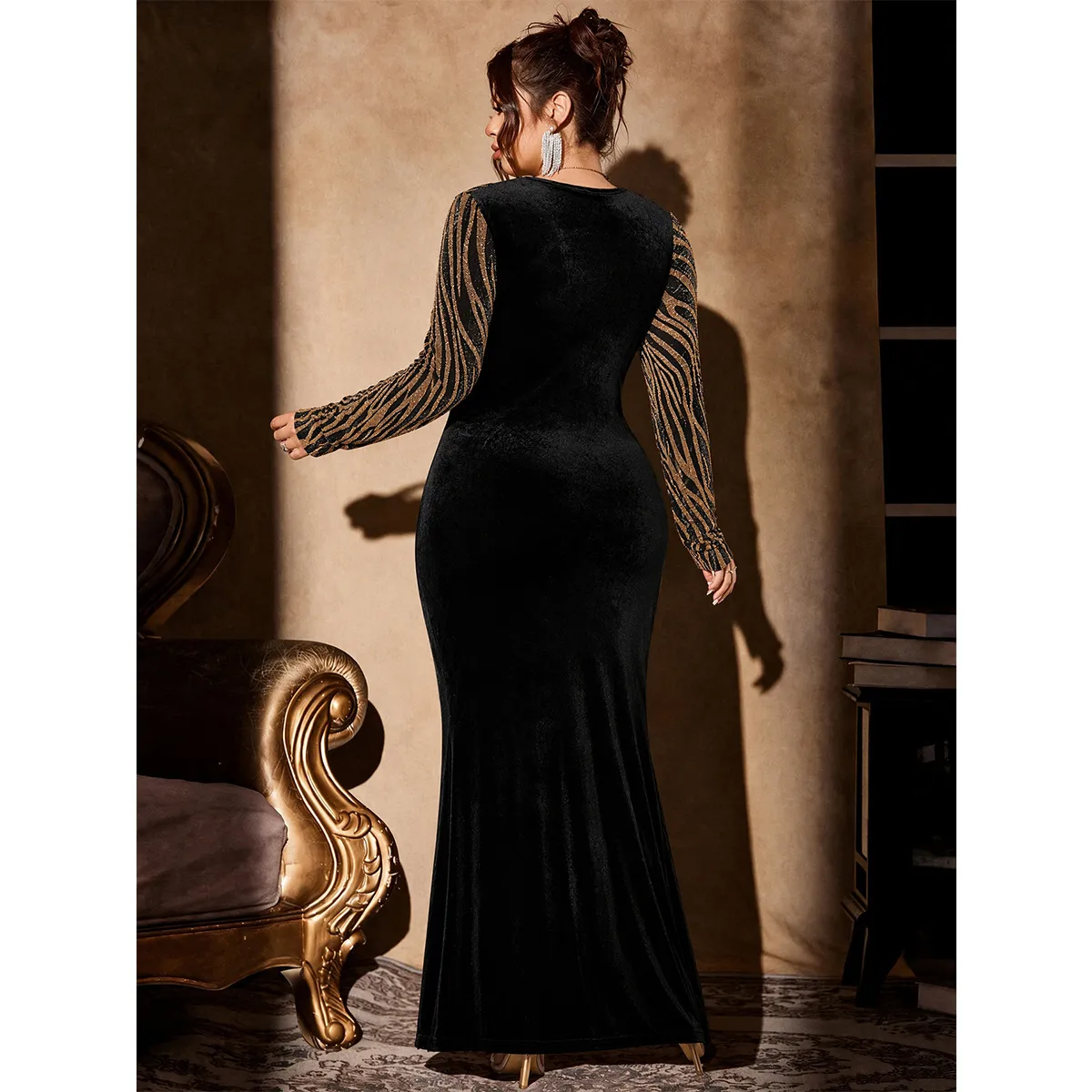 gold velvet dress plus size Patchwork Dress, Pattern... From Ddmyjul, Rs.2,672.88 BL