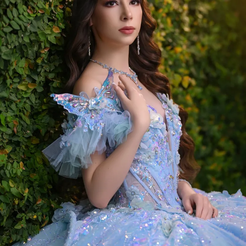 ice blue sweet 16 dresses Quinceanera Mermaid Ball Gown, Iridescent Sequin, 3D Floral Embroidered Tulle Dress for Coming-of-Age Celebration PRODUCT:ED4474C-47P Luxury Quinceanera Dresses Blue Color:BLUE SURF within 15 days