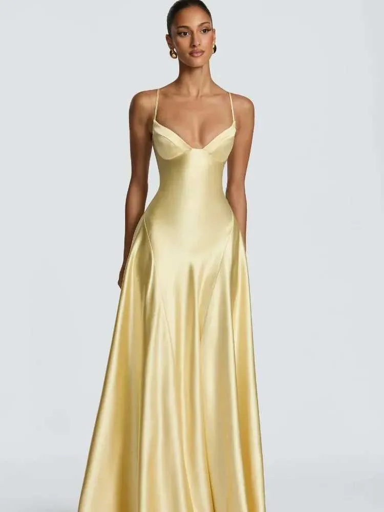 gold slip maxi dress Yellow Satin On Satin Slip With... From Missouri02, Rs.793.44 In Bulk Plus size special occasion dresses