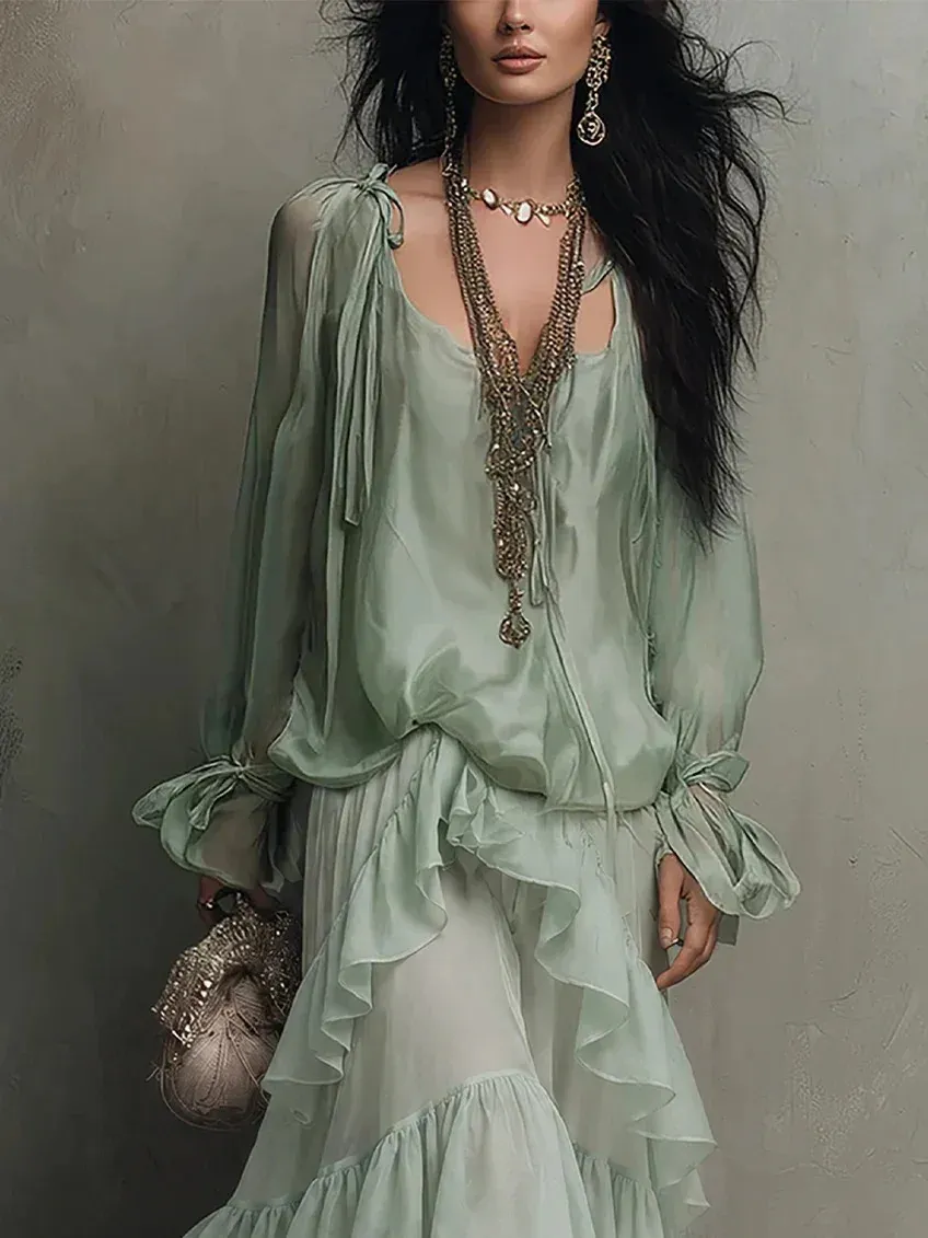 matching sets flowy dresses holiday clothing Boho Chiffon Two Piece Dress Set For Women ... From Lu02, Rs.4,037.14 upload-20250212