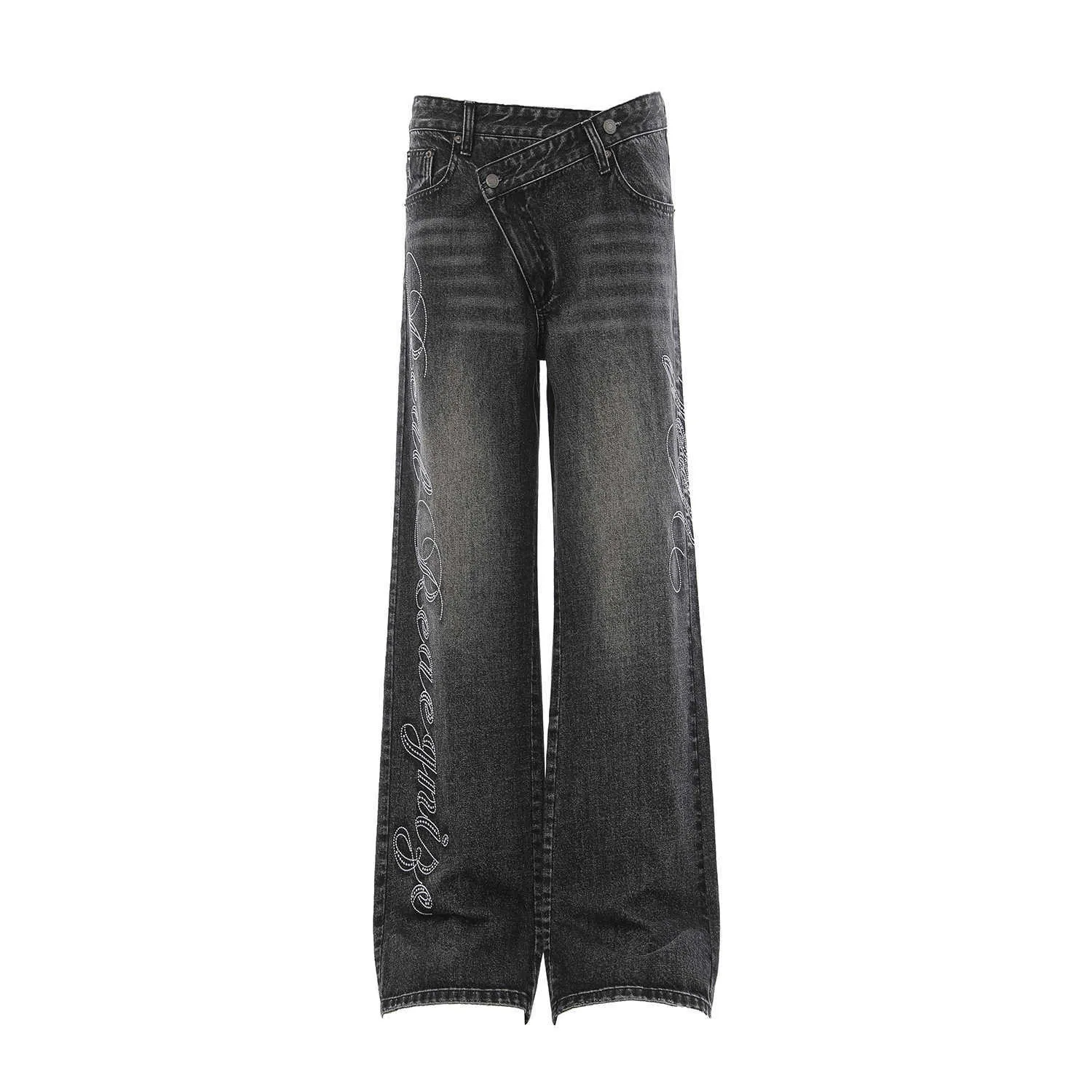 Rhinestone Decorated Cross Waist Flared Jeans For... From 