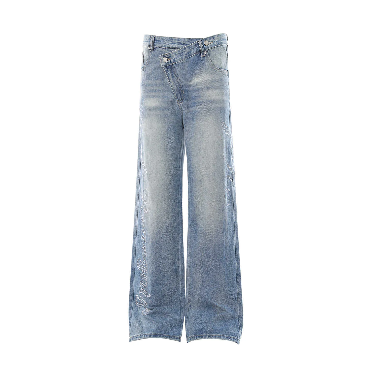 Rhinestone Decorated Cross Waist Flared Jeans For... From 