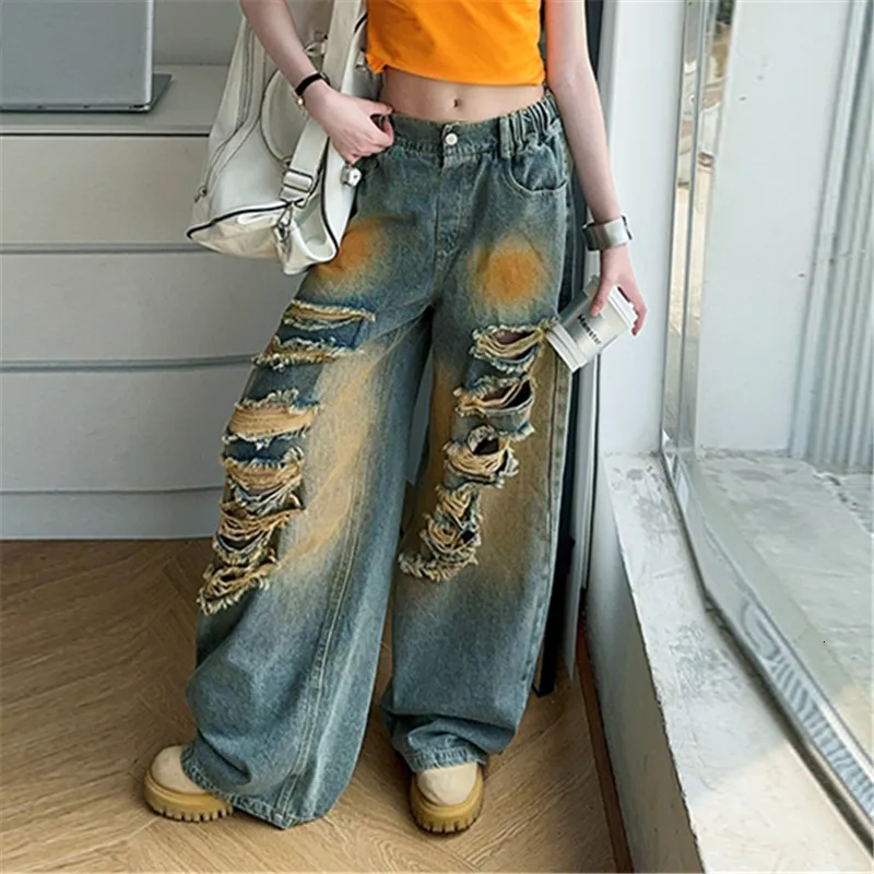 Vintage Heavy Broken Loose Jeans Women With Holes For... From 