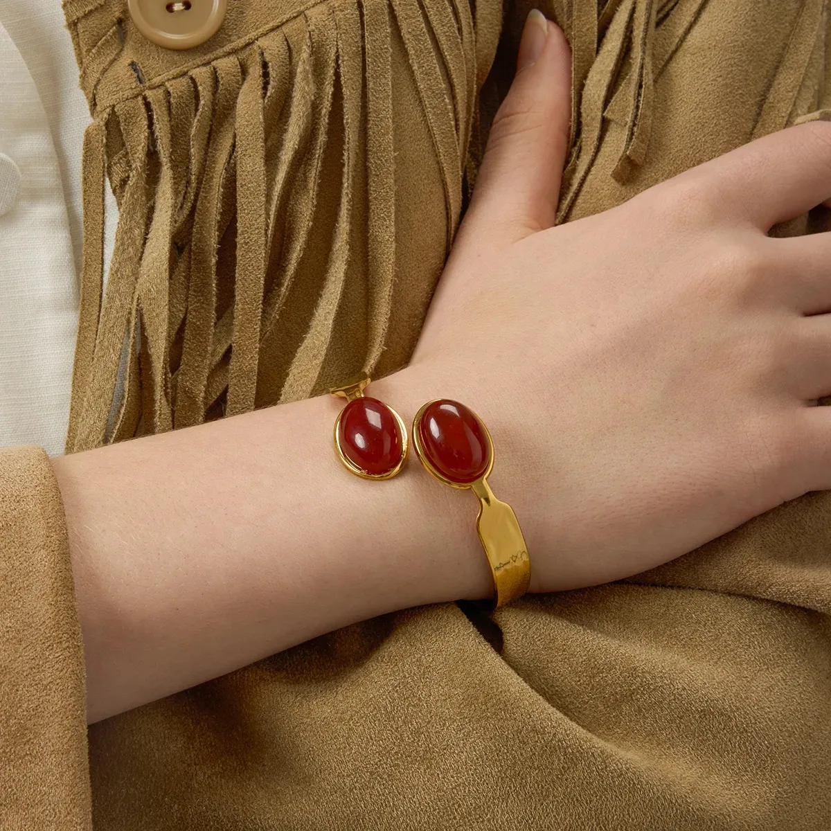 Youthway Vintage Red Agate Stone Cuff Cuff Bracelets... From Tie05 