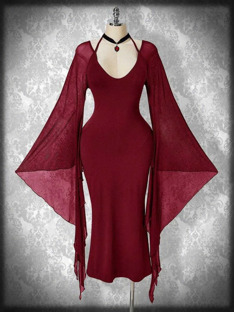 Vintage Y2K Fitted Mesh Bodycon Gothic Dress For Plus... From Cladn, Rs.1,037.6