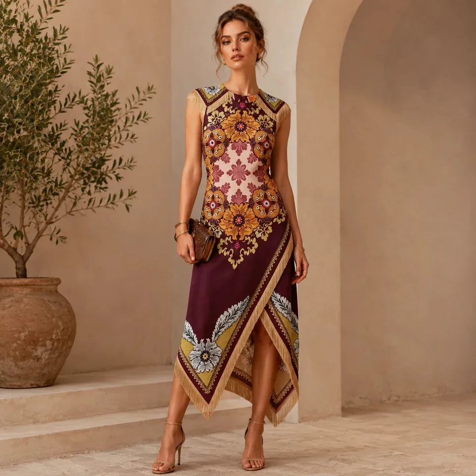 bohemian scarf dress Vintage Print Midi Women Elegant Floral Sleeveless Wrap Dress Summer Asymmetrical Handkerchief Hem Fringe 260810 Golden Hour Scarf in 14.5 32/33 Made to Order Glitter Color:White Polka Dot