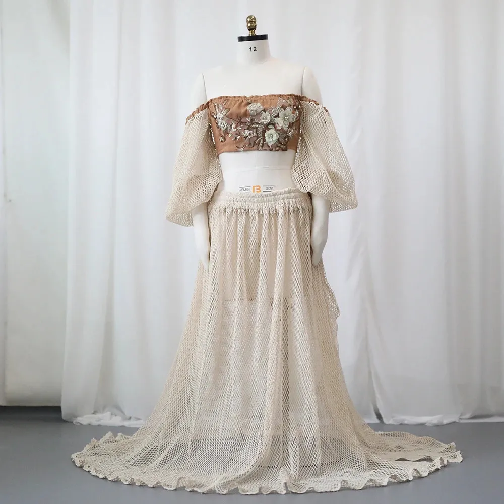 two piece boho maternity dress Two-Piece Outfit, Off-Shoulder Embroidered Top and Maxi Skirt Set, Elegant Pregnancy for Baby Shower Color:Custom Color 37.01in Waist (in) TF Test Spring Summer Vacation Dresses